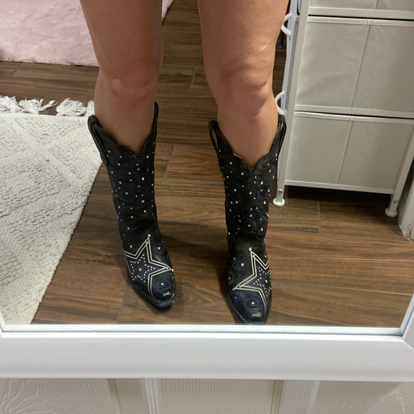 Boots Black and Blue Heeled Boots - Picture 3 of 13